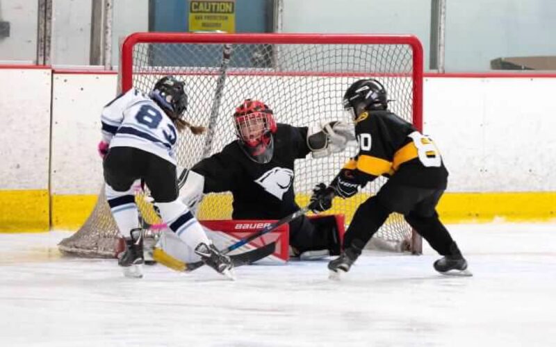 Evan playing as goalie.